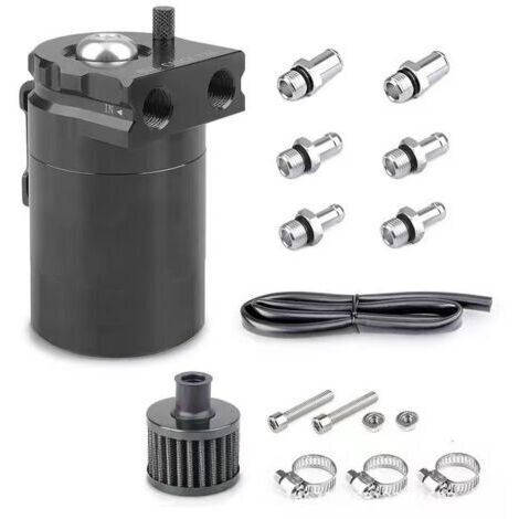Kit universal de tanque de aceite, tanque de captura de aceite de aluminio pulido, tanque de aceite con filtro de aire y manguera, para motores de automóviles (1/4)