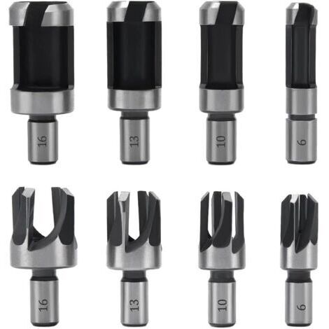 Pieza de cortador de tacos de madera, broca para tacos de madera de 6 mm/10 mm/13 mm/16 mm, broca para tacos de madera de acero al carbono para carpintería, brocas de garra y madera cónicas (1/5)