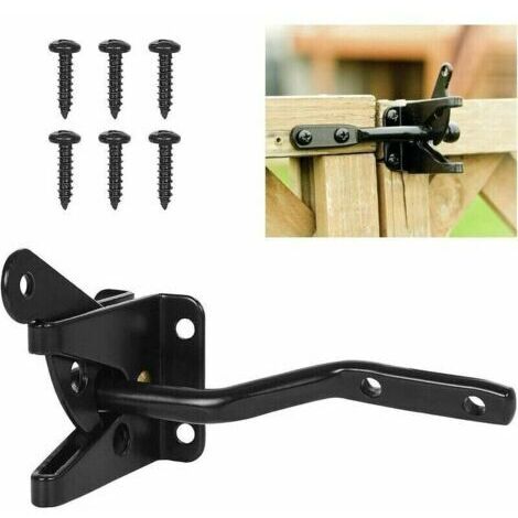 Cerradura de puerta automática negra, pestillo de cerradura de jardín automático con 6 tornillos para Patio/jardín/puerta (1/4)