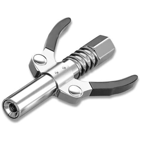 Conector de bomba de grasa con mango doble G de alta presión de 1 pieza, fácil de montar y desmontar, apto para todo tipo de pistolas engrasadoras + manguera negra de 30 cm (1/4)