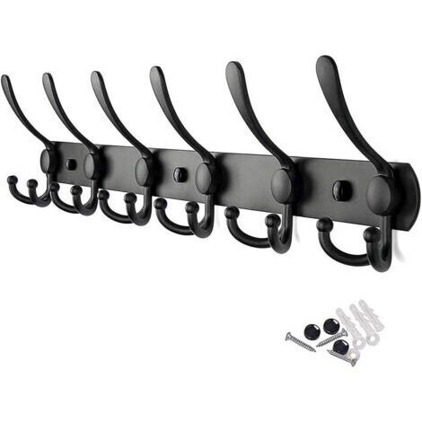 Perchero de pared de acero inoxidable, perchero resistente con gancho para abrigos y toallas (6 ganchos, negro) (1/5)