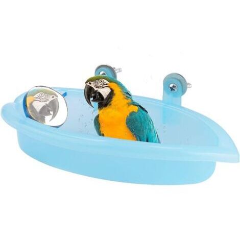 Bañera para loros, bañera para pájaros, ducha con espejo, juguete colgante, jaula para pájaros (azul) (1/5)