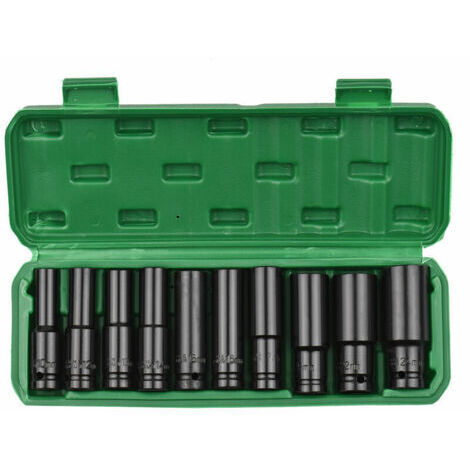 Juego de Dados de Impacto Hexagonales con Impulsor de 1/2", 10 Piezas, Tamaños de Dados Profundos Métricos, Acero al Carbono de 10 a 24 mm con Caja de Almacenamiento Rígida, Modelo: Negro (1/5)