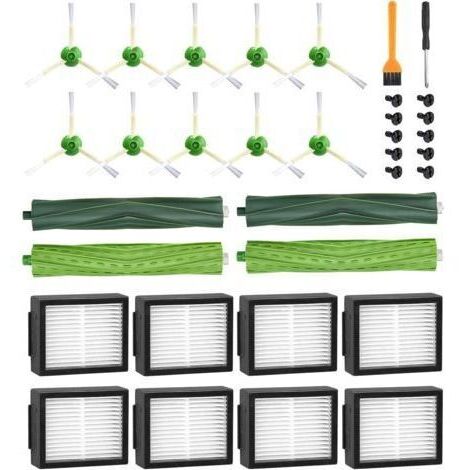 Piezas de repuesto para iRobot Roomba E5 E6 i7 i7+ i3 i3+ i4 i4+ i6 i6+ j7 j7+, kit de accesorios de repuesto para Roomba serie i/e/j, 4 cepillos de goma, 8 filtros HEPA, 10 cepillos laterales (1/3)