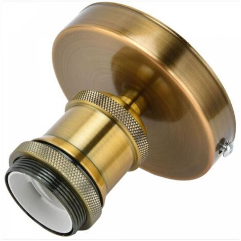 E26 E27 Soporte de lámpara colgante vintage Luz de techo Soporte de luz de pared con enchufe de metal para el hogar 100-240 V (pátina dorada) (1/4)