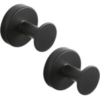 Juego de 2 perchas redondas de acero inoxidable negro, perchas para albornoz, lacadas en negro, para montar en la pared, toallero moderno