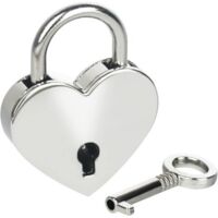 Candado decorativo vintage con llave en forma de corazón, 3,9 x 3 x 0,7 cm, plateado