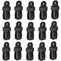15 abrazaderas de plástico para tienda de campaña, ideales para actividades de camping (negro)