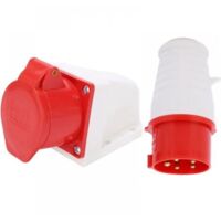 Enchufe industrial trifásico de 5 pines y 16 A, con conectores macho y hembra, 3 P + N + T, para alargadores y autocaravanas, para uso en interiores y exteriores.