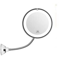 Espejo de aumento flexible con luz LED, aumento de 10x, ventosa fuerte, espejo de tocador con iluminación, espejo de maquillaje