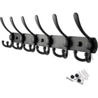 Perchero de pared de acero inoxidable, perchero resistente con gancho para abrigos y toallas (6 ganchos, negro)
