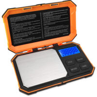 Báscula de Precisión 200g/0.01g 50g Peso de Calibración 0.01g Báscula de Precisión Báscula de Bolsillo con Pantalla LCD con Función de Tara Acero Inoxidable (Batería Incluida)