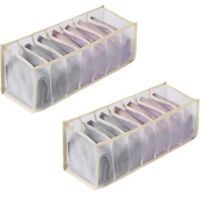 Organizadores de cajones para calcetines, corbatas y bufandas, 7 rejillas, plegables, de nailon, 2 unidades (beige)