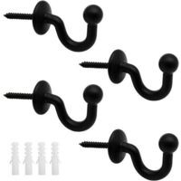 Juego de 4 ganchos para cortinas, 61 mm, alzapaños de metal negro, soportes para cortinas de pared, alzapaños para cortinas, diseño en U, multifuncional para recoger cortinas y colgar ropa o bo