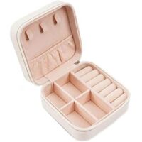 Joyero pequeño, caja de almacenamiento portátil para pendientes, anillos, collares, joyero, fácil de usar, blanco