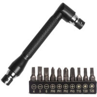 Herramientas manuales de 1/4 ", llave de tubo en forma de L, destornillador hexagonal de doble cara, herramienta de punta, llave negra en forma de L + Base negra de diez agujeros