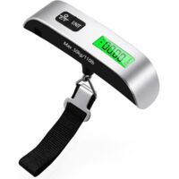 Báscula electrónica para equipaje, báscula portátil para maleta de viaje, función de medición de temperatura, función de tara máx. 50 kg/110 lb para viajes