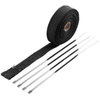Cinta aislante de aleación de titanio para colector de escape (5 m x 2,5 cm), acero inoxidable negro, con 4 bridas.