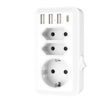 Toma USB, Toma Múltiple 7 en 1 con 3 Puertos USB y 1 Tipo C, Adaptador Multitoma de 3 Vías con Cargador USB (2 Tomas Euro y 1 Schuko) para Teléfono, Computadora.