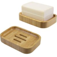 Juego de 2 jaboneras de bambú en madera natural para baño, cocina, esponjas, accesorios de almacenamiento