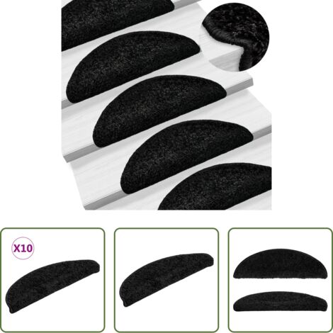 Alfombras para escaleras -  Alfombrillas para escaleras 10 unidades 56x17x3 cm Negro Semicircular