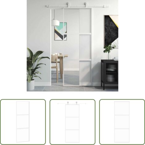 Vidrio templado -  Puerta corredera vidrio templado y aluminio blanca 76x205 cm