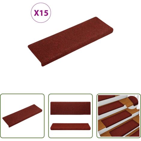 Tapete para escaleras -  Felpudos autoadhesivos para escaleras, 15 unidades, 65 x 21 x 4 cm, borde rectangular, color rojo burdeos