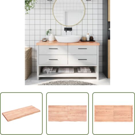 Madera maciza -  Encimera baño madera maciza tratada marrón claro 140x60x(2-6)cm