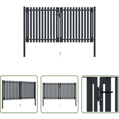 Puerta de jardín -  Puerta doble de acero para valla 300 x 150 cm color antracita