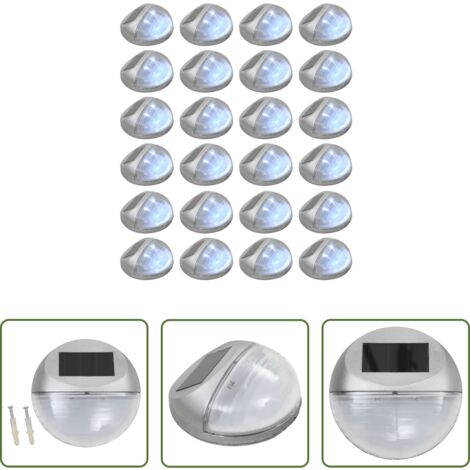 Luz solar -  Lámparas solares LED de pared exterior redonda 24 uds plateadas