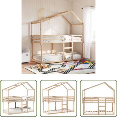 Cama infantil -  Cama litera sin colchón madera maciza de pino 90x200 cm