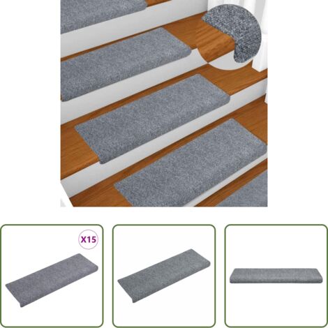 Tapete para escaleras -  Felpudos autoadhesivos para escaleras, 15 unidades, 65 x 21 x 4 cm, gris claro, borde rectangular