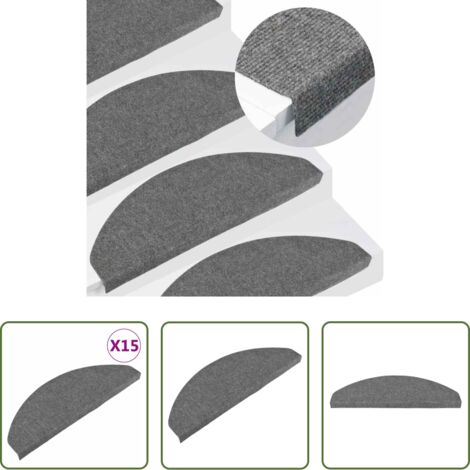 Alfombra autoadhesiva -  Alfombrilla autoadhesiva de escalera 15 uds gris 65x22,5x3,5 cm