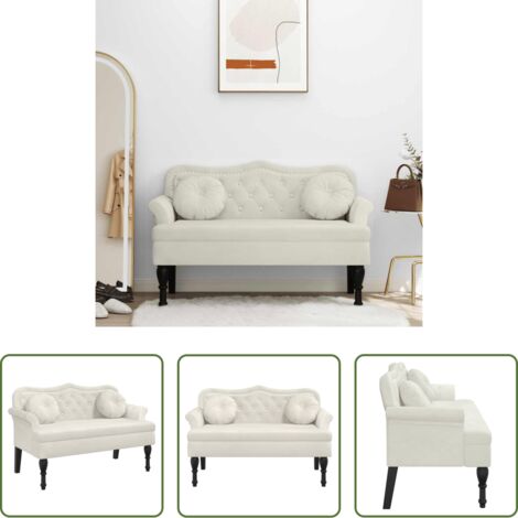 Banco de oficina -  Banco con cojines terciopelo crema 120,5x65x75 cm