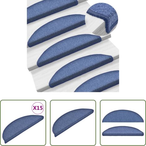 Alfombras anti resbalón -  Alfombrillas para escaleras 15 unidades 56x17x3 cm Azul Semicircular