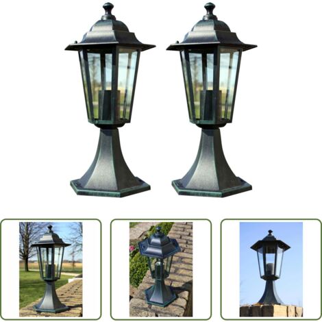 Iluminación exterior -  Lámpara de jardín 2 uds aluminio verde oscuro/negro