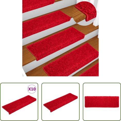 Alfombrillas antideslizantes -  Alfombrillas para escaleras 10 unidades 65x21x4 cm Borde rectangular rojo