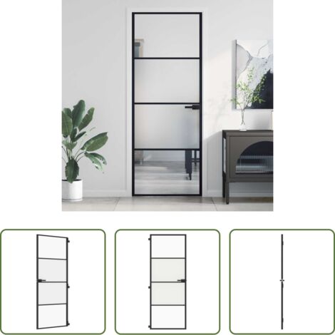 Puerta interior de vidrio -  Puerta interior delgada negra vidrio y aluminio 76x201,5 cm