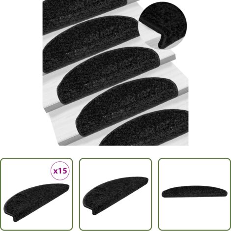 Alfombras anti resbalón -  Alfombrillas para escaleras 15 unidades 65x21x4 cm Negro Semicircular Grande
