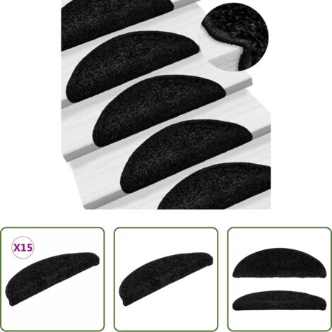 Alfombras semicirculares -  Alfombrillas para escaleras 15 unidades 56x17x3 cm Negro Semicircular
