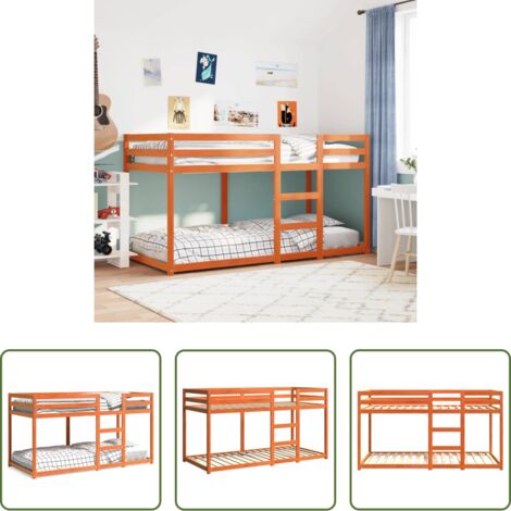 Litera infantil -  Litera de madera maciza de pino marrón cera 90x200 cm