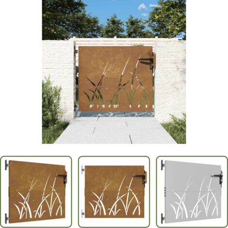 Puerta de jardín oxidada -  Puerta de jardín acero corten diseño hierba 85x75 cm