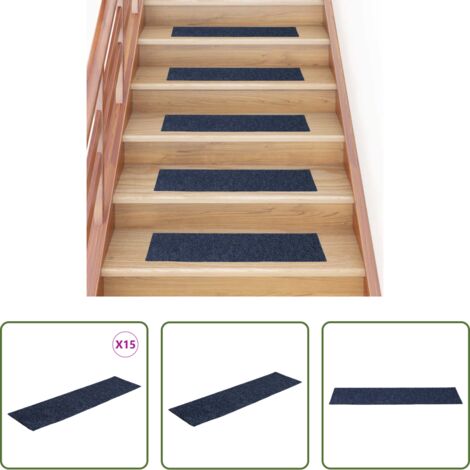 Tapetes para escaleras -  Felpudos autoadhesivos para escaleras, 15 unidades, 76 x 20 cm, gris azul, rectangulares
