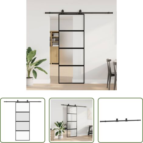 Vidrio templado -  Puerta corredera con herrajes negro 76x205 cm vidrio templado