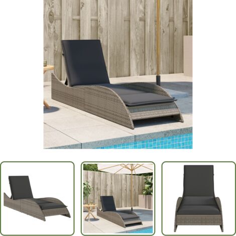Tumbona con respaldo ajustable -  Tumbona con cojín ratán sintético gris 60x205x73 cm