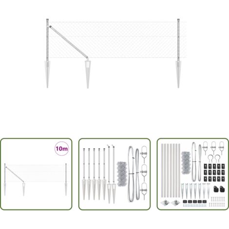 Cerca exterior -  Poste de Valla Plateado 10 x 0,6 m (malla de 40 x 40 mm) Acero