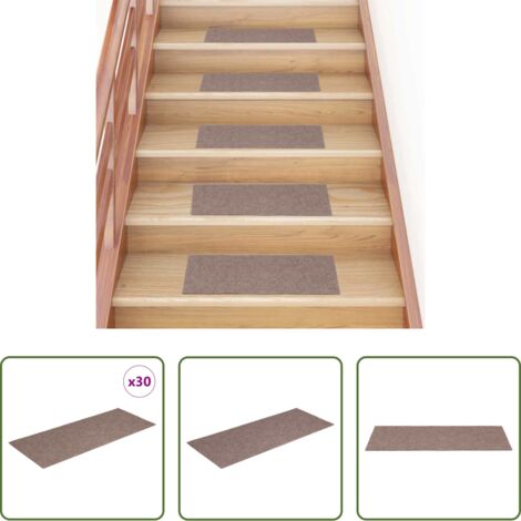 Tapetes para escaleras -  Felpudos autoadhesivos para escaleras, 30 unidades, 60 x 25 cm, marrón claro, rectangulares