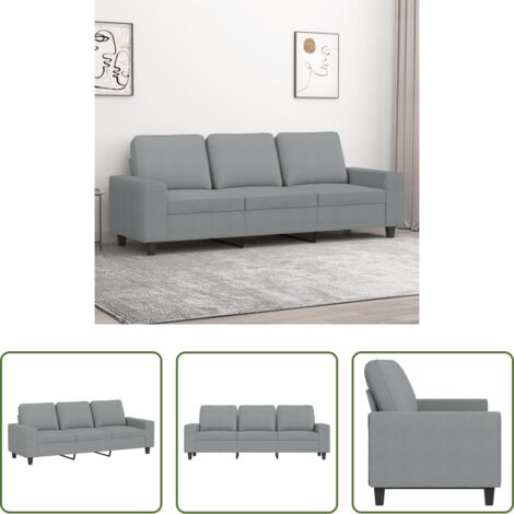 Sofá gris claro -  Sofá de 3 plazas de tela gris claro 180 cm