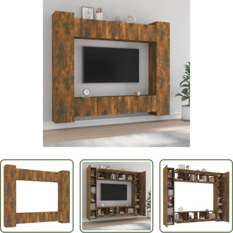 Muebles de pared - Set de muebles de TV 8 pzas madera contrachapada roble ahumado