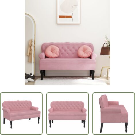 Banco con respaldo -  Banco con respaldo terciopelo rosa 119,5x64,5x75 cm